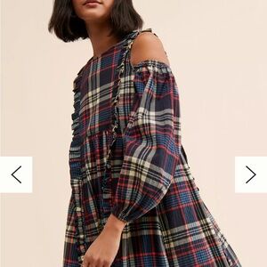 Damson Madder Plaid Cold Shoulder Midi Dress